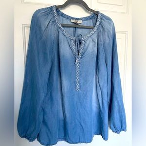 VINTAGE AMERICA BLUES Women's Sz Large Chambray Peasant Blouse‎ Boho Shirt. A-64